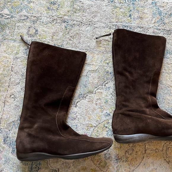 Prada Brown Suede Leather Designer Riding Boots Size 40 US 9.5 to 10 - Picture 10 of 13